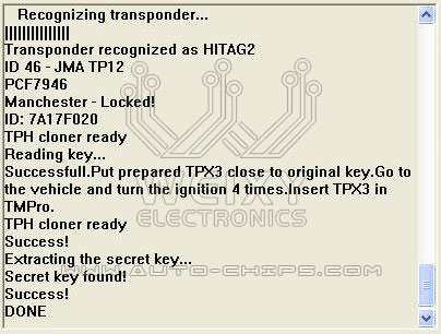 TMPro2 Software module 145 – Key copier for Philips Crypto 2 (HITAG2, ID46, TP12) keys onto JMA TPX34 transponders